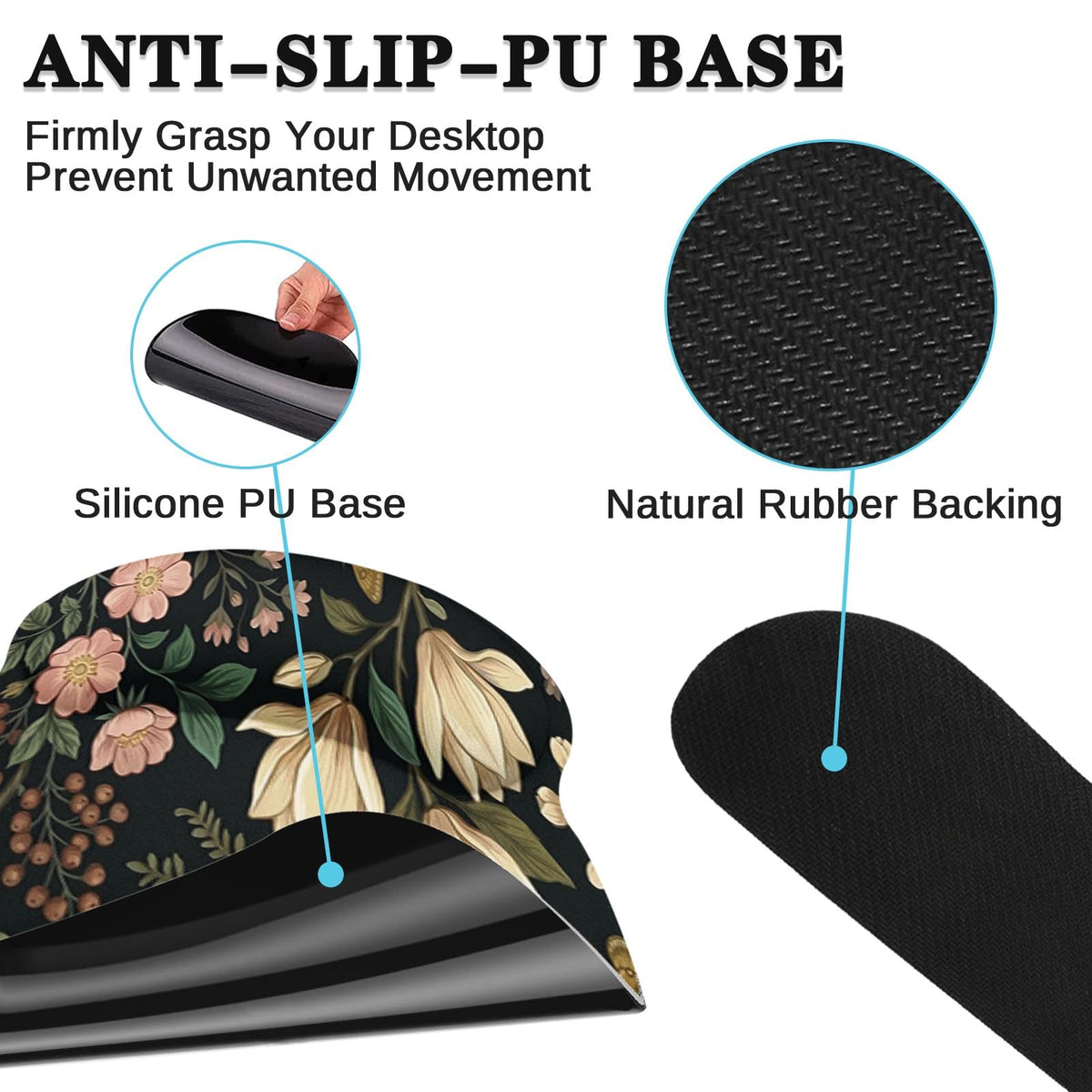 Arttown Keyboard Mouse Pad Set, 4 in 1 Desk Mat Set Floral Spring