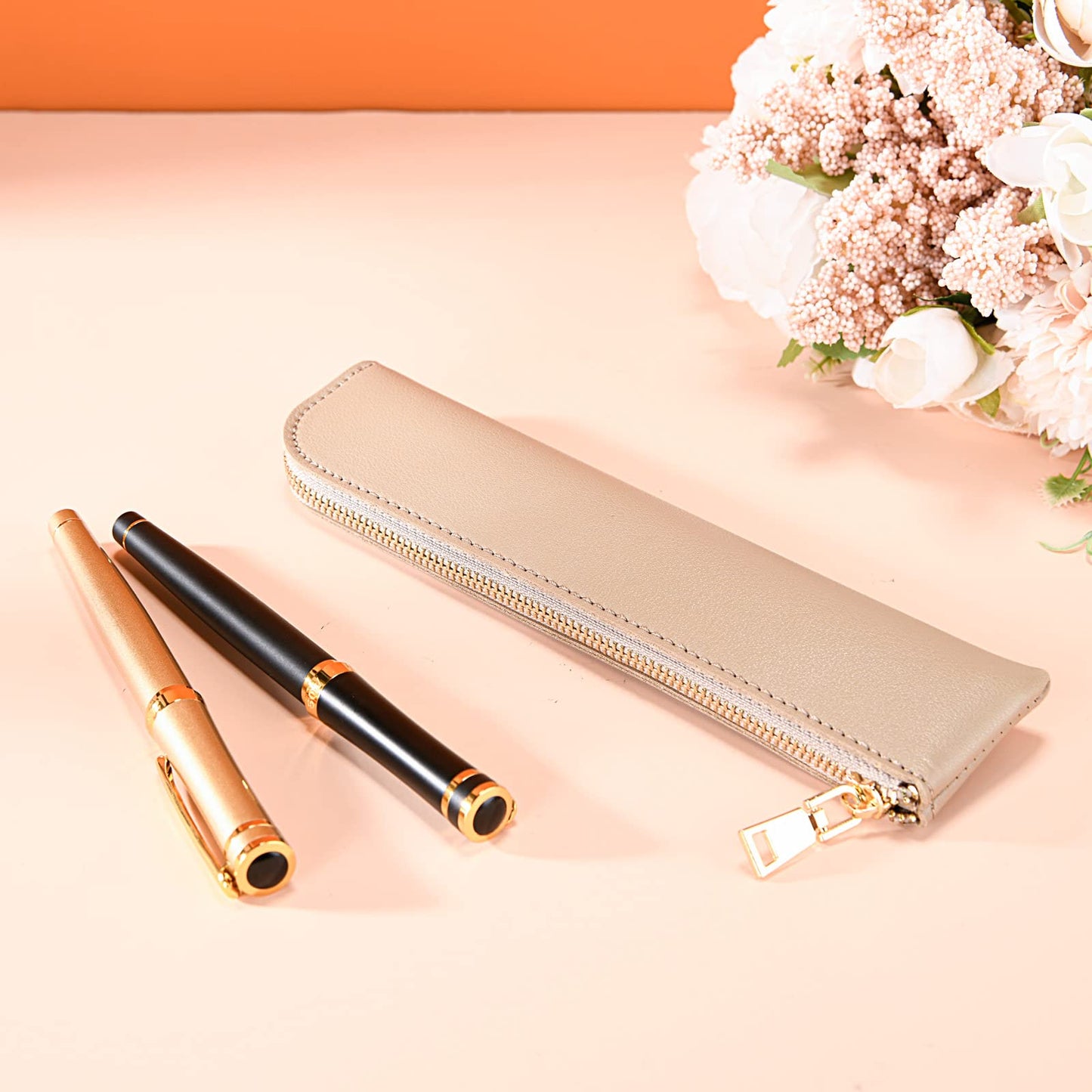 Sluxa Leather pencil case, Thin soft pen bag, Small pencil case for adults,Senior leather Minimal