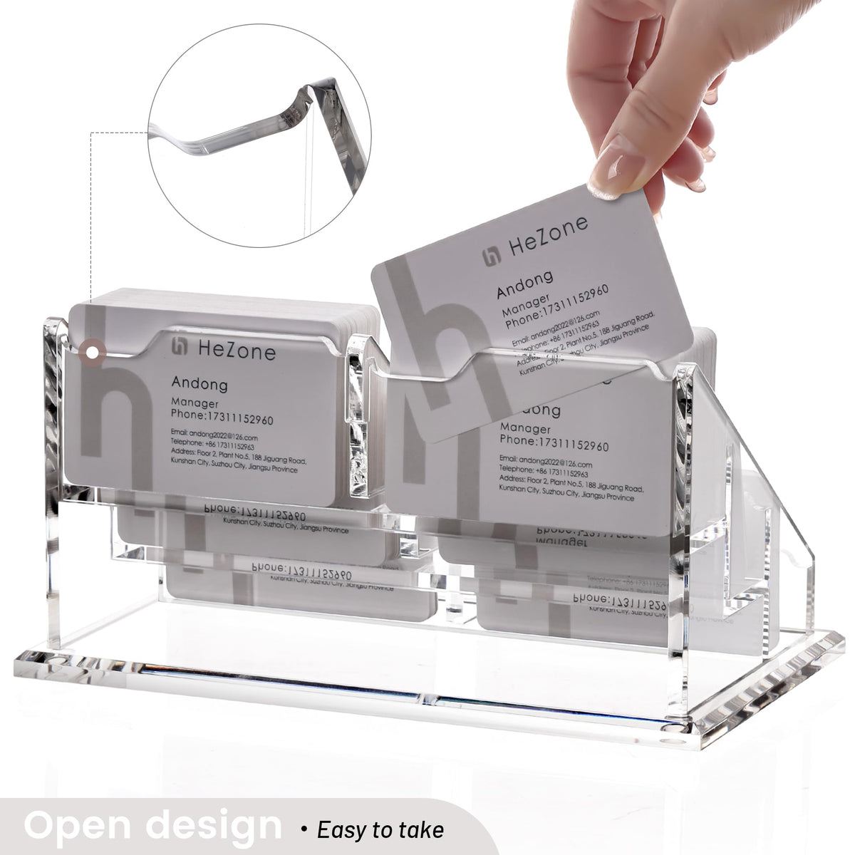 HeZone Business Card Holder for Desk, Acrylic Business Card Organizer , Multiple 6 Slots 3 Tier
