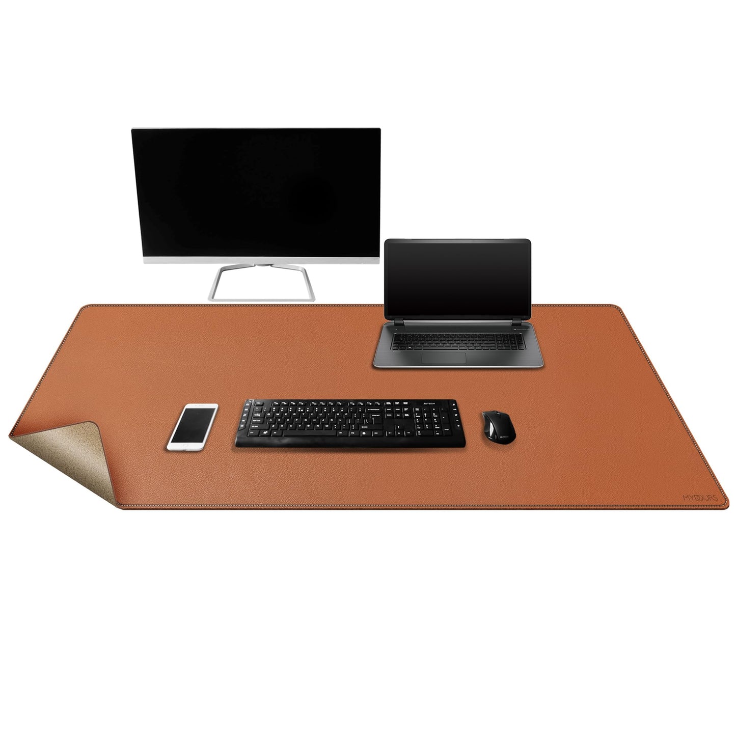 Mydours 48" x 20" XL Large Desk Mat - PU Leather Full Desk Mouse Pad, Brown