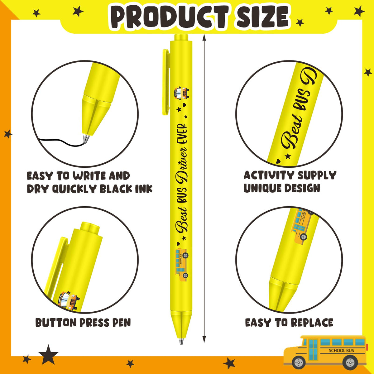 Weekgrat 48 Pcs School Bus Driver Appreciation Gifts Ballpoint Pen Bulk