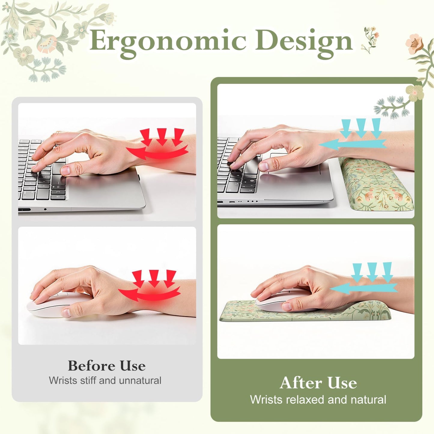 iLeadon Green Desk Mat Set, Keyboard with Wrist Rest and Mouse Pad