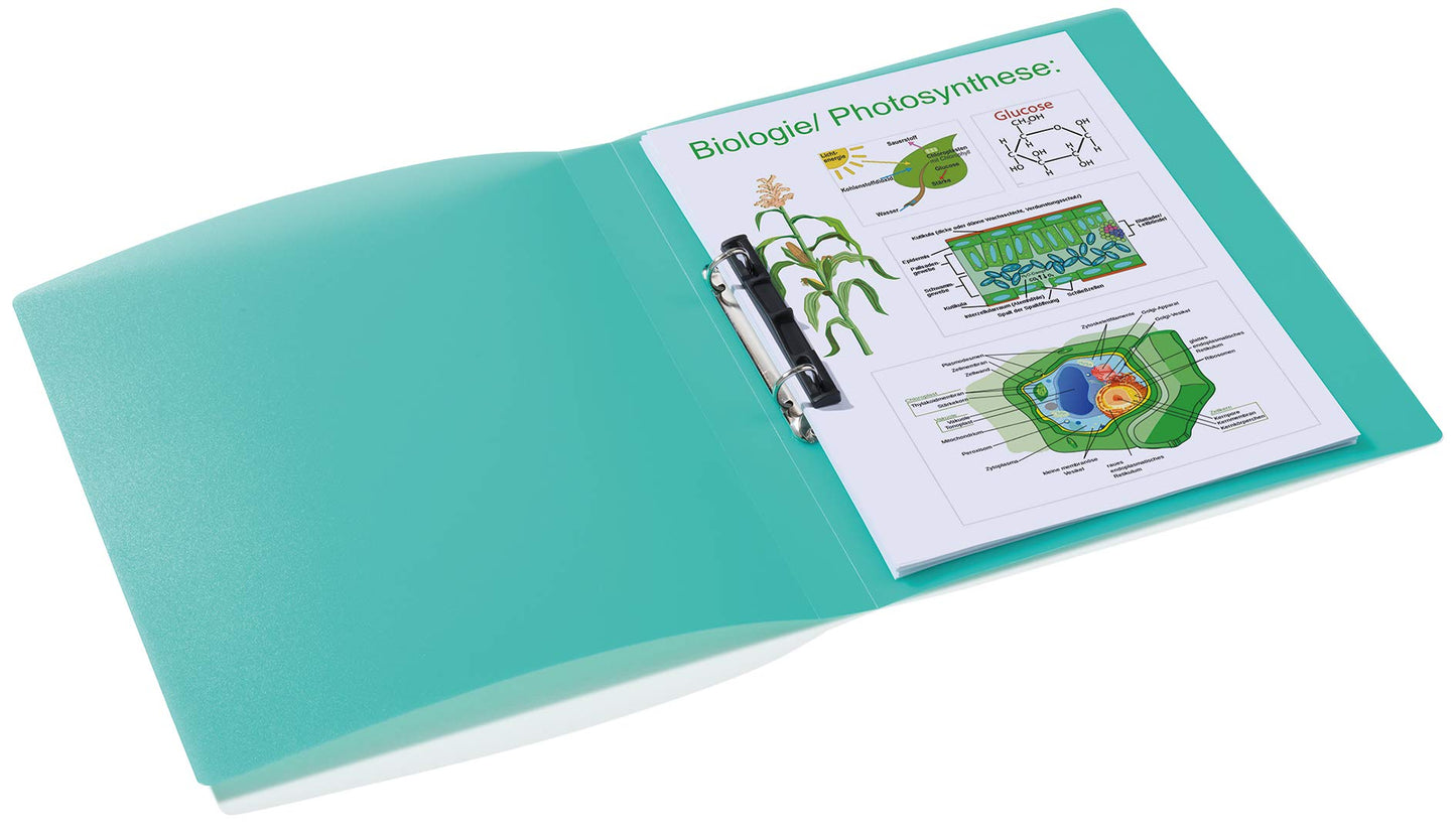 HERMA Ring Binder Translucent in Turquoise, A4, 25 mm Spine, Slim 2-Ring Binder Made of Plastic