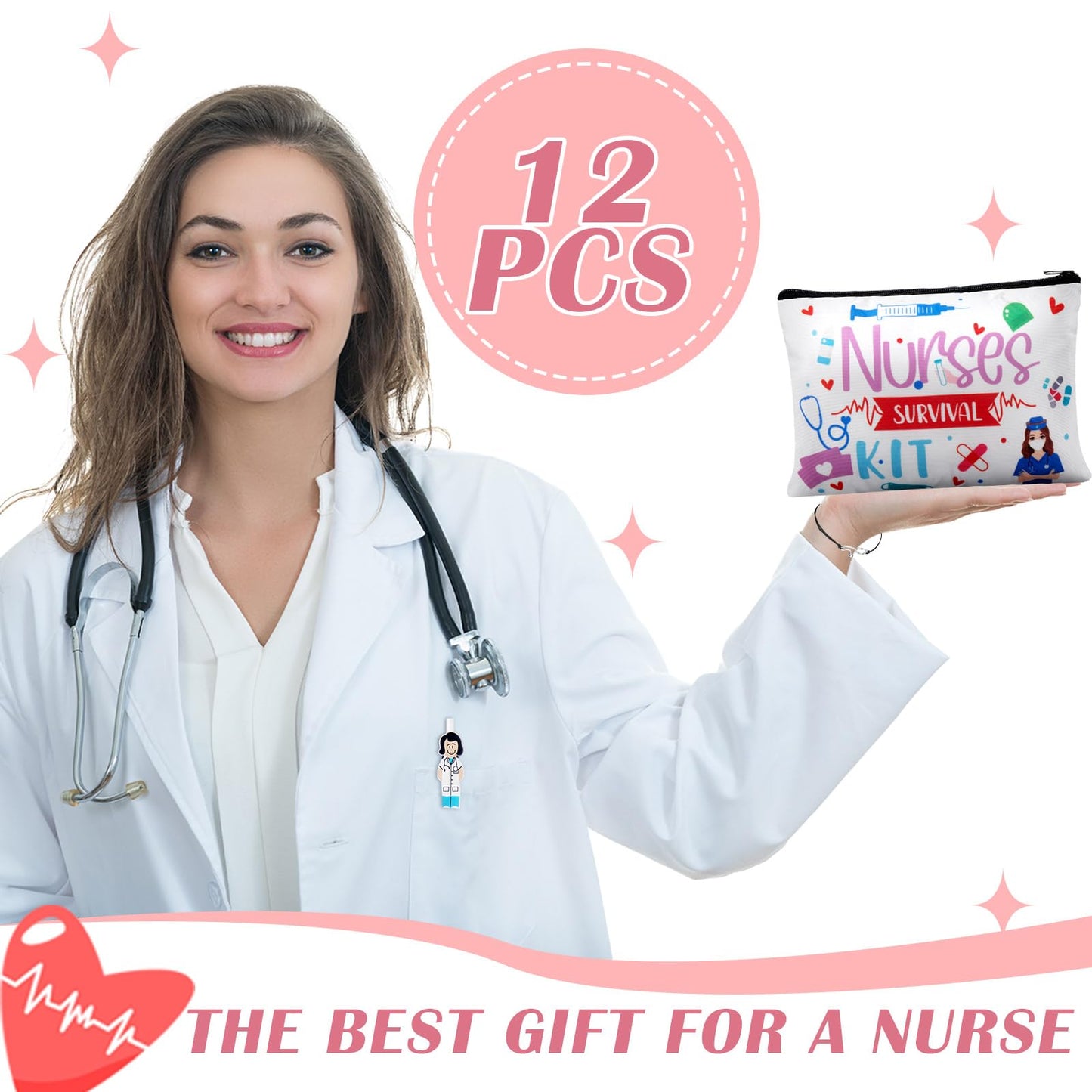 Sabary 48 Pcs Nurse Gifts Set for Women 12 Makeup Cosmetic Bag 12 Notebooks 12 Doctor Nurse