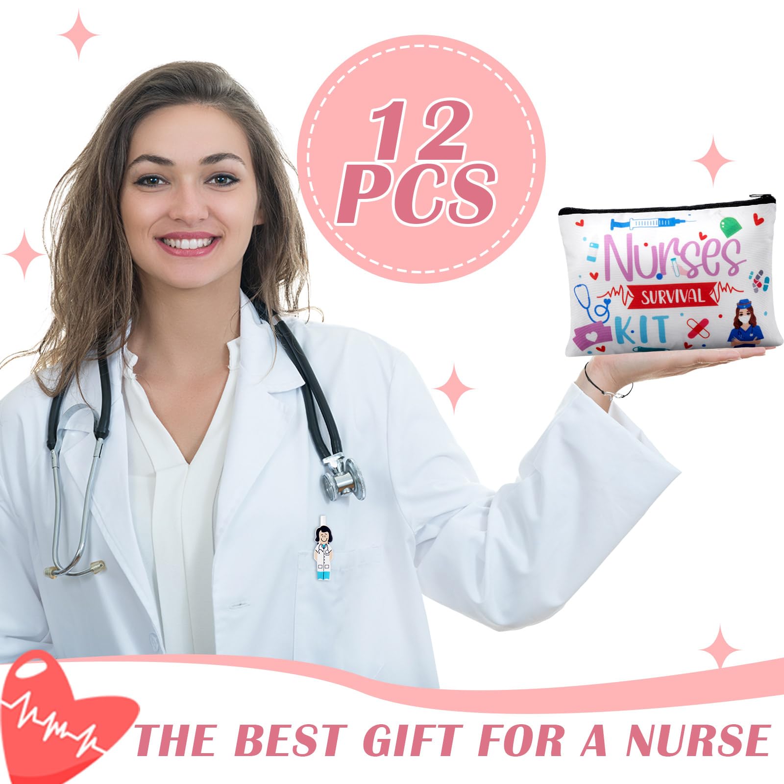 Sabary 48 Pcs Nurse Gifts Set for Women 12 Makeup Cosmetic Bag 12 Notebooks 12 Doctor Nurse
