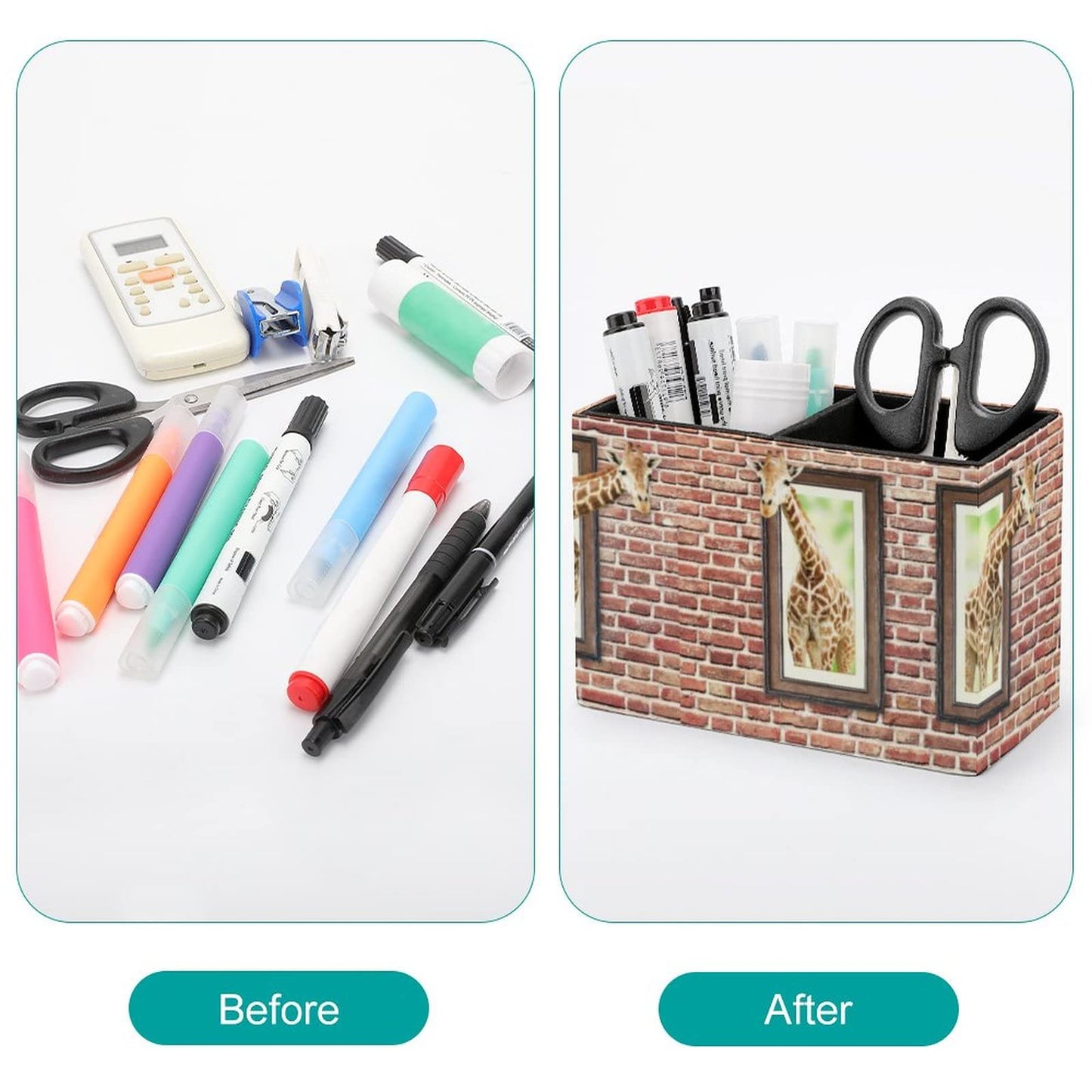 Pencil Holder for Desk, Curious Cute Giraffes Pen Holder Storage Desktop Pen Organizer Desk Pencil