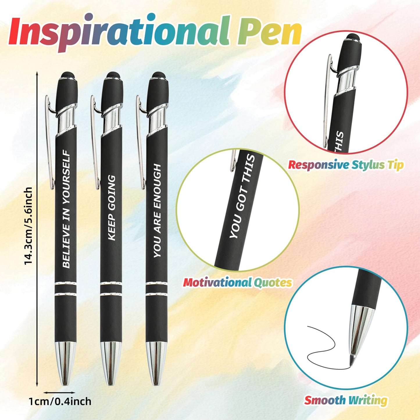 40 Piece Inspirational Pens Kit with Stylus Tip & Sayings – 20 Motivational Pen + 20 Individual