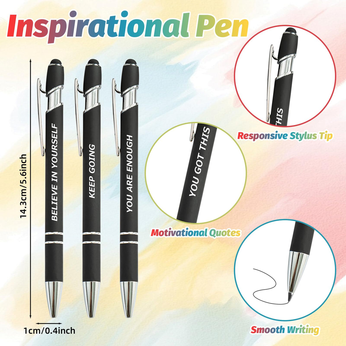 60 Piece Inspirational Pens Kit with Stylus Tip & Sayings – 30 Motivational Pen + 30 Individual