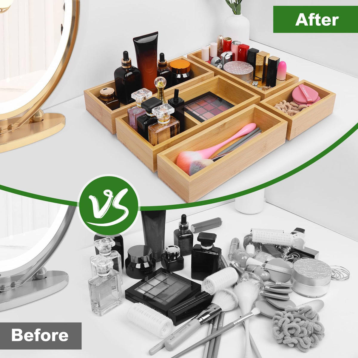 MapleGrace Bamboo Drawer Organizer Set, Individual Wood Storage Organizers