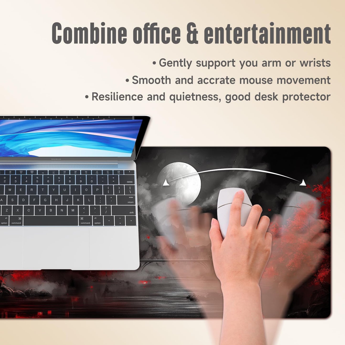 Extended Gaming Mouse Pad, Large Mouse Mat 3 mm Nature Rubber Base Mousepad with Stitched Edges