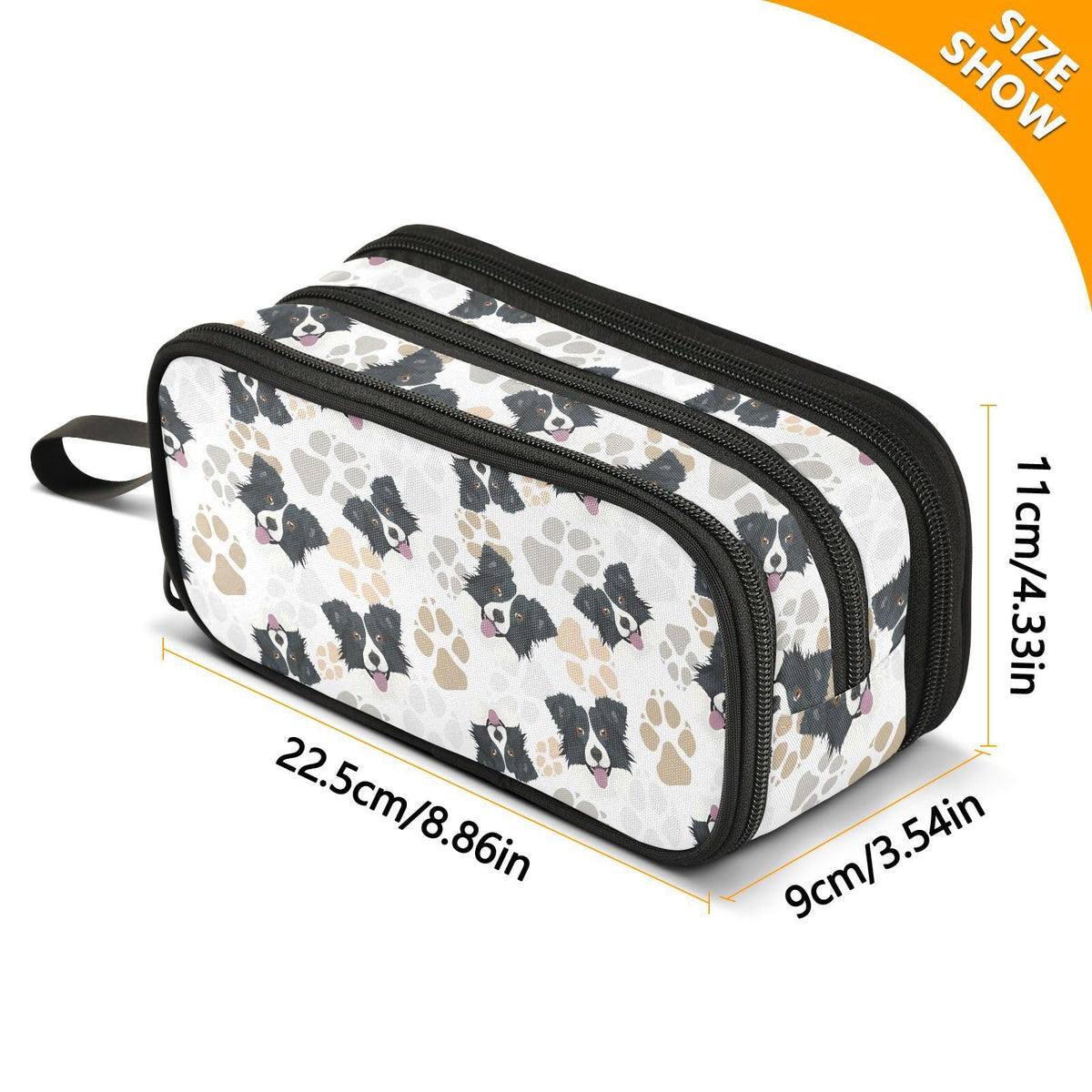 Sletend Pencil Case Border Collie Dog 3 Compartments Pencil Pouch