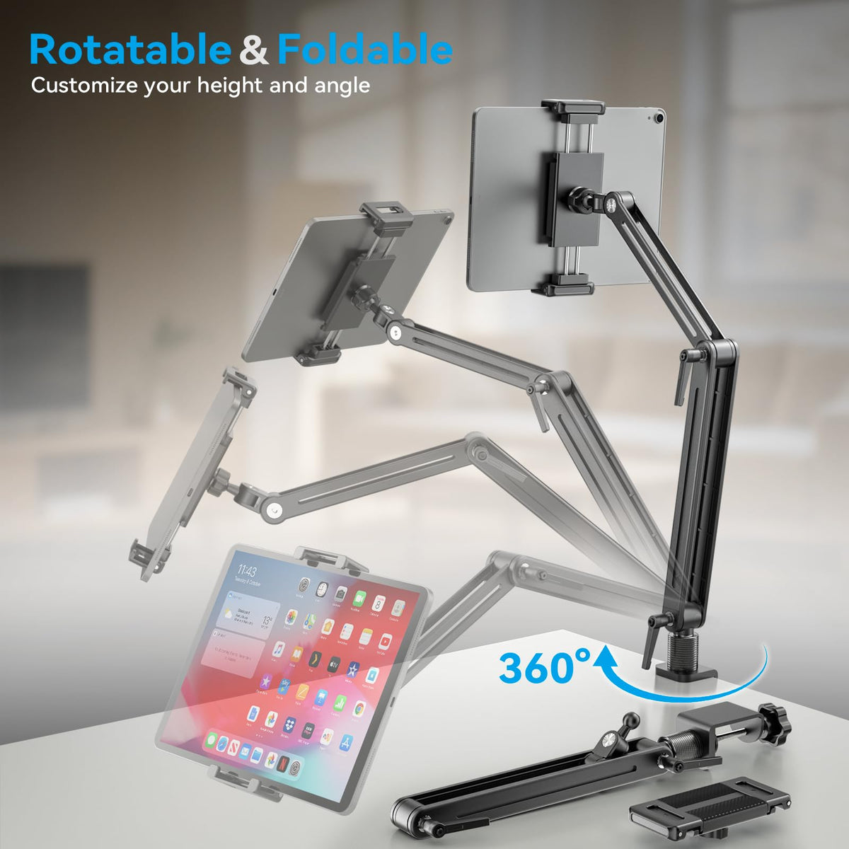 Portable Monitor Arm Mount Holder Screen Stand 18.5" 360° Rotating Base