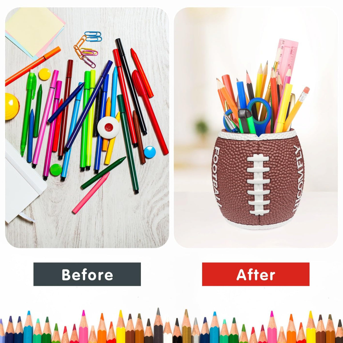 Football Pen Holder for Desk Funny Offices Decor Gifts for Boys Teacher