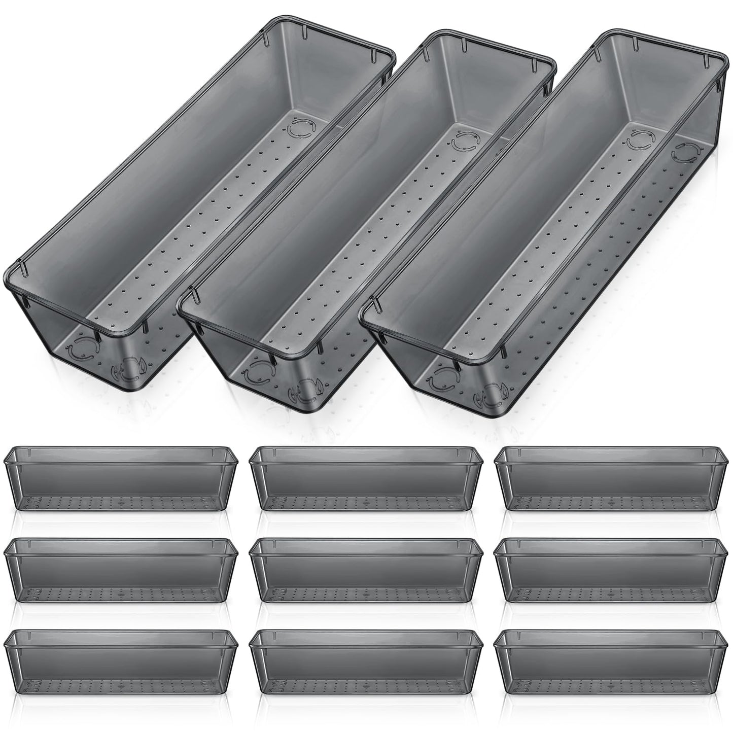 Maitys 12 Pcs Clear Drawer Organizer 9 x 3 x 2 Inches Plastic Rectangle Trays Makeup Vanity Storage