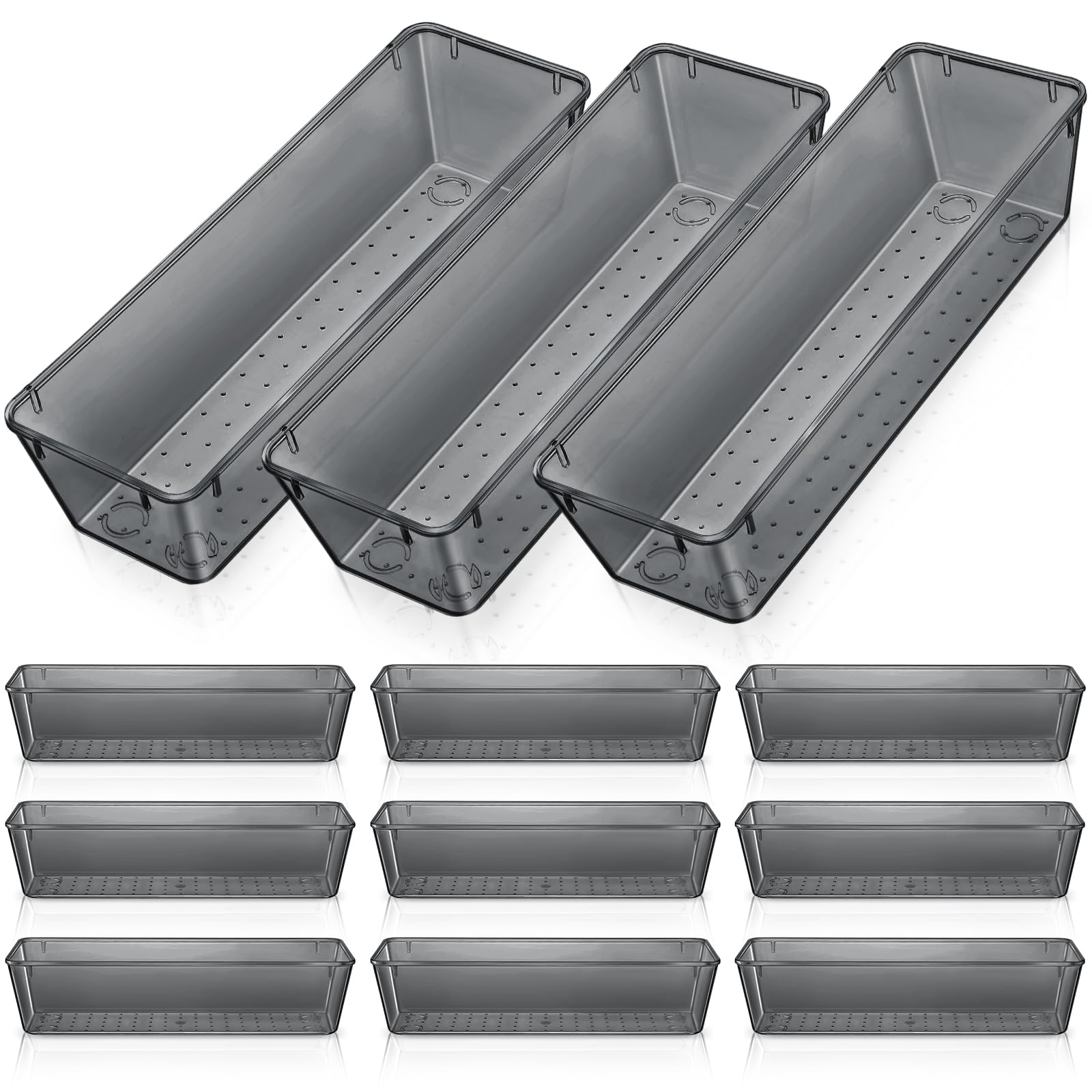 Maitys 12 Pcs Clear Drawer Organizer 9 x 3 x 2 Inches Plastic Rectangle Trays Makeup Vanity Storage