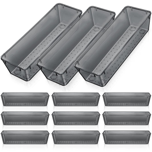 Maitys 12 Pcs Clear Drawer Organizer 9 x 3 x 2 Inches Plastic Rectangle Trays Makeup Vanity Storage