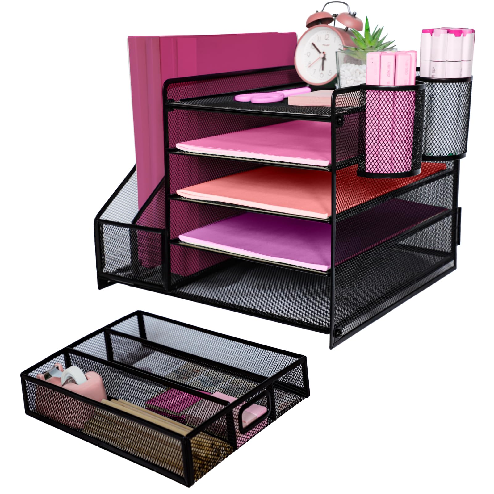 ideallife Desk Organizers and Accessories with File Holder, 5-Tier Paper Letter Tray Organiser with