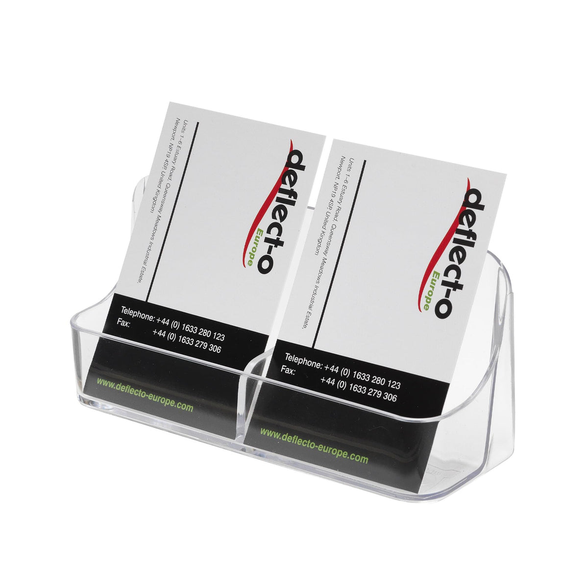 Deflecto | Clear Acrylic 2 Pocket Desktop Business Card Holder | Landscape Business Card Display