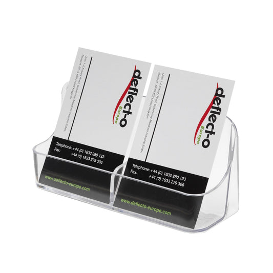 Deflecto | Clear Acrylic 2 Pocket Desktop Business Card Holder | Landscape Business Card Display