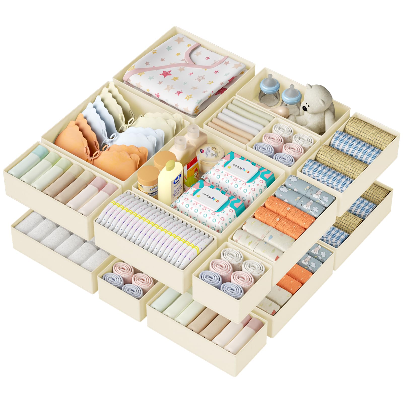 DIMJ Drawer Organizer Clothes - 20 Pack Closet Drawer Organizer Bins for Baby Clothes Storage