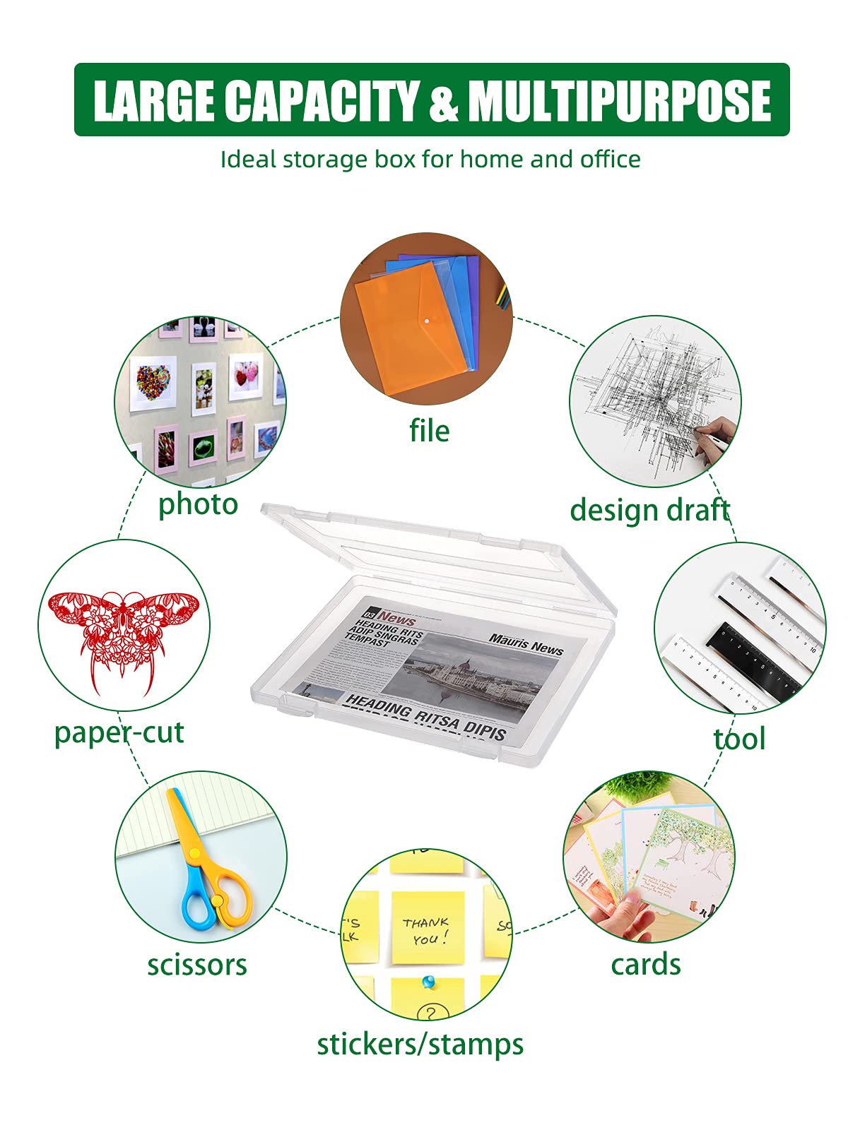 Denkee 4 Pack A4 Paper Organizer Box, Plastic Scrapbook Paper Organizer Containers for Craft and