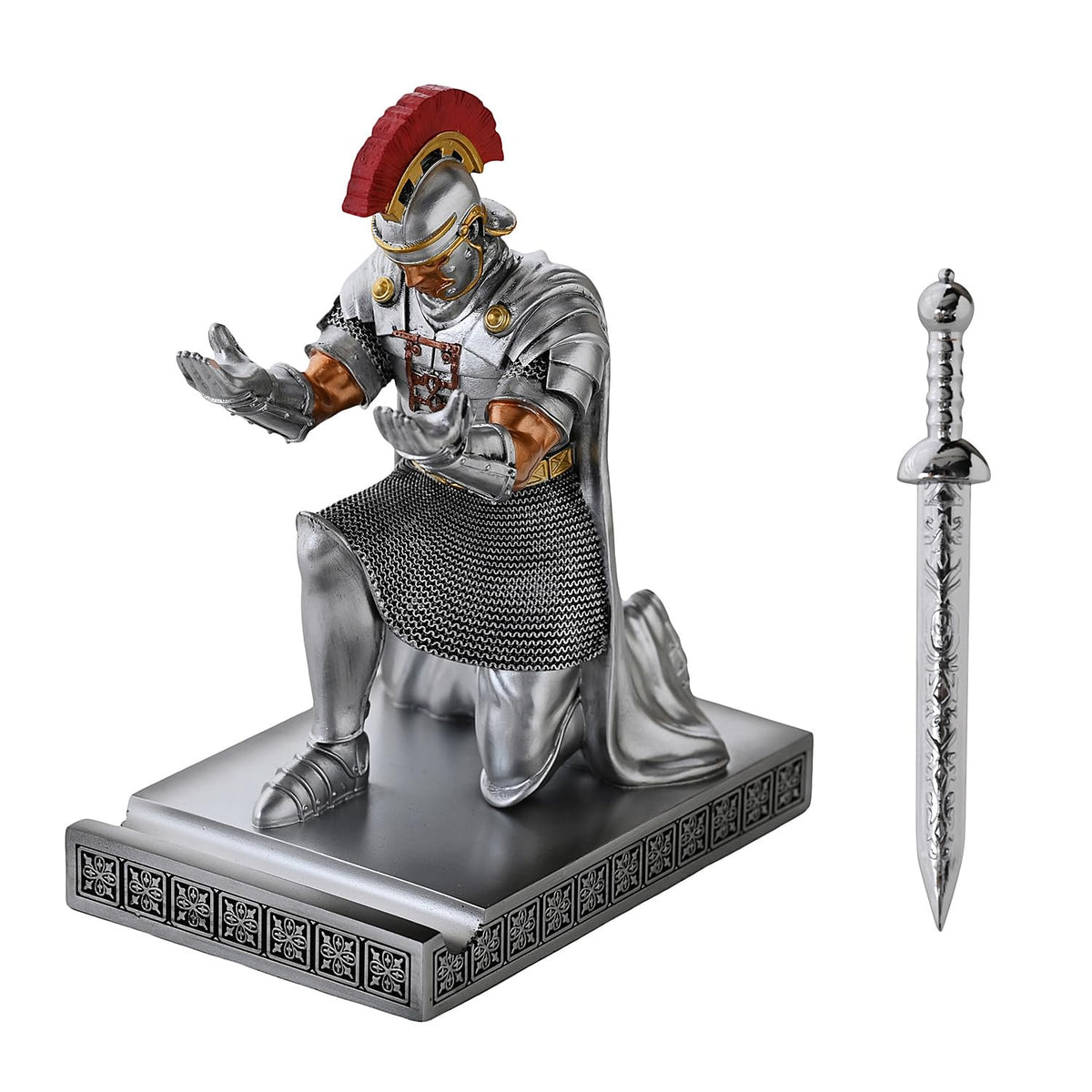 Roman Praetorian Prefect Warrior Knight Pen Holder Desk Ornament Silver