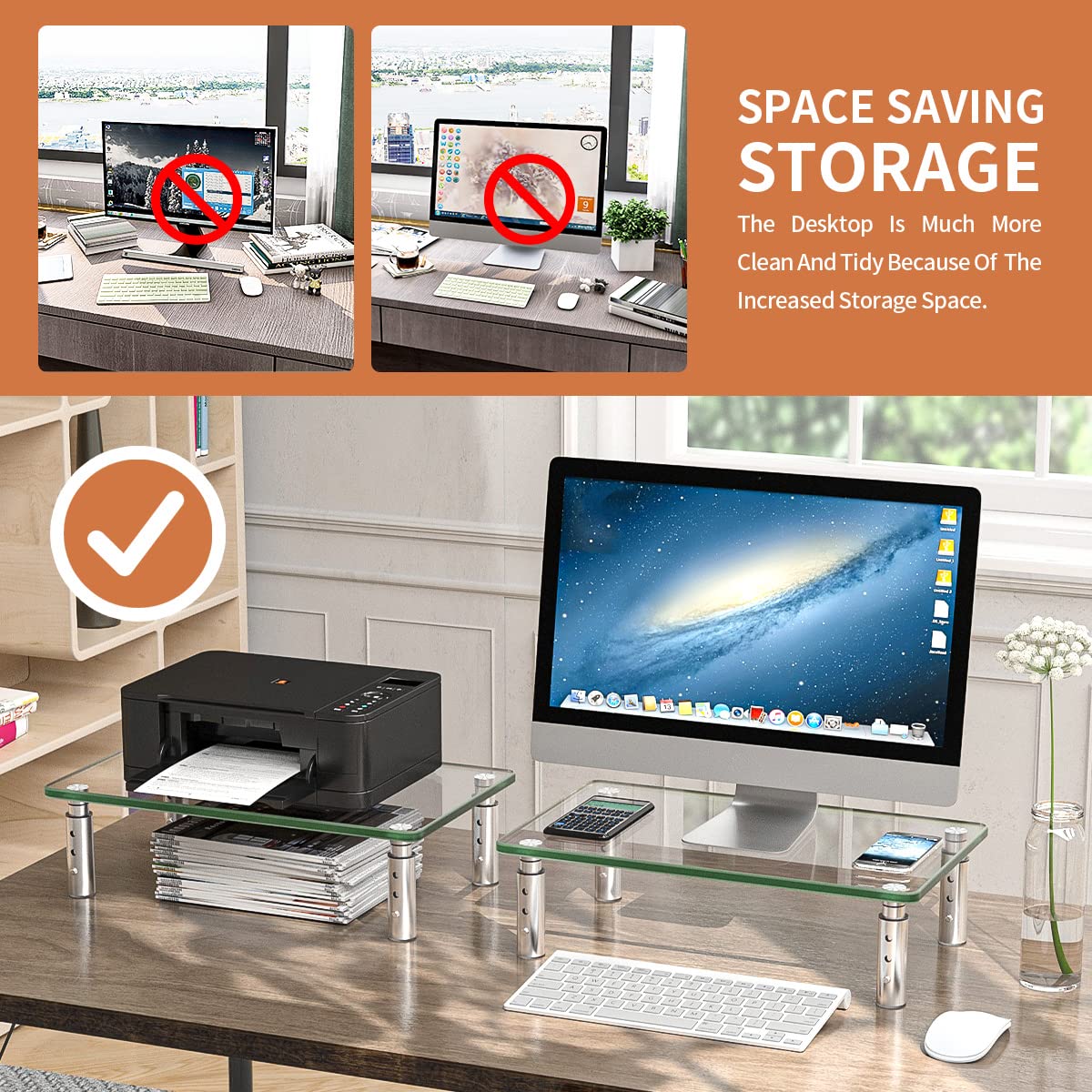 Hemudu 2 Pack Monitor Stand - 3 Adjustable Height Riser, Computer Stand, Desktop Organizer for PC