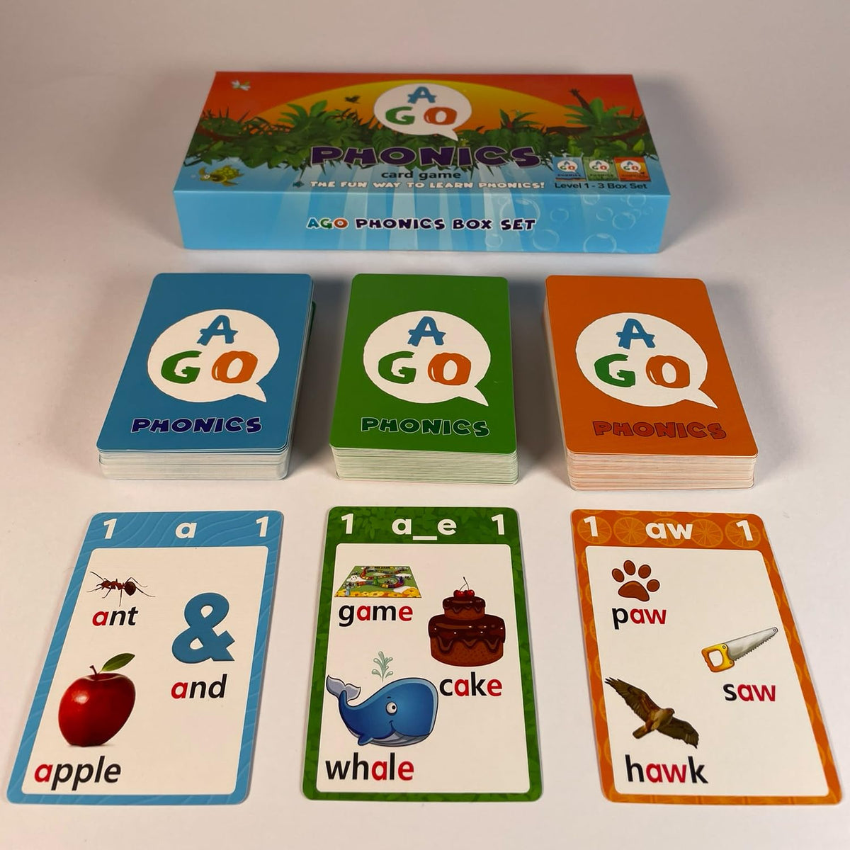 AGO Phonics Card Game for Kids – Learn to Read, 3 Levels, 162 Cards