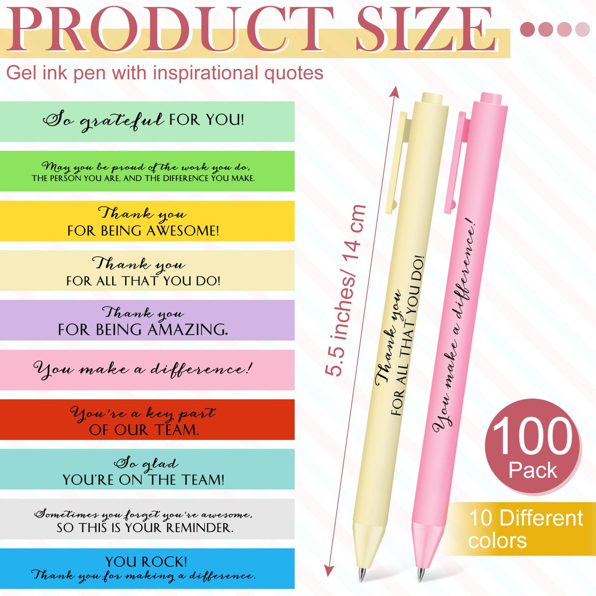 Crtiin 100 Pcs Inspirational Pens Bulk Vibrant Colors, Team Motivation