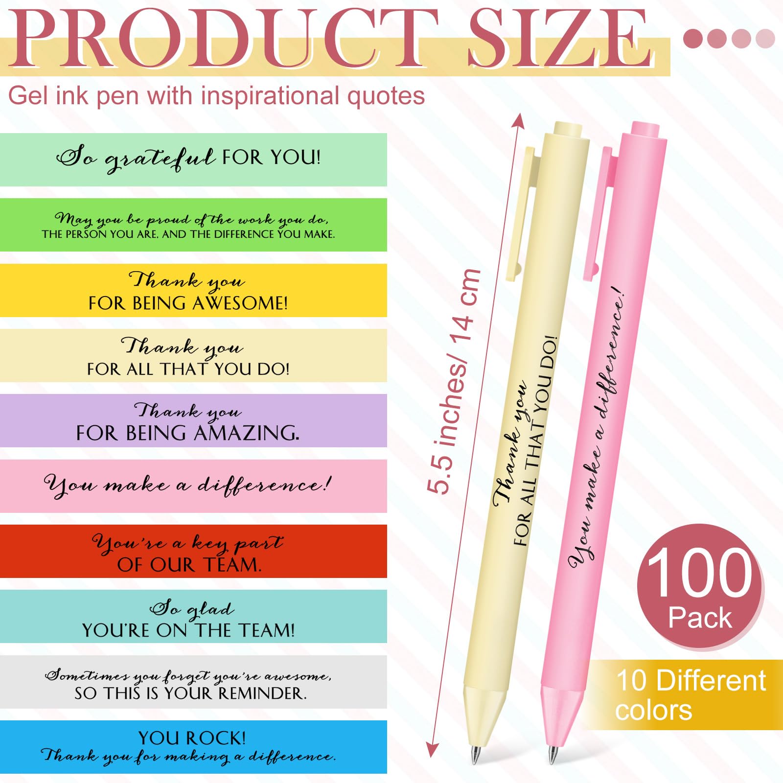 Crtiin 100 Pcs Inspirational Pens Bulk Vibrant Colors, Team Motivation