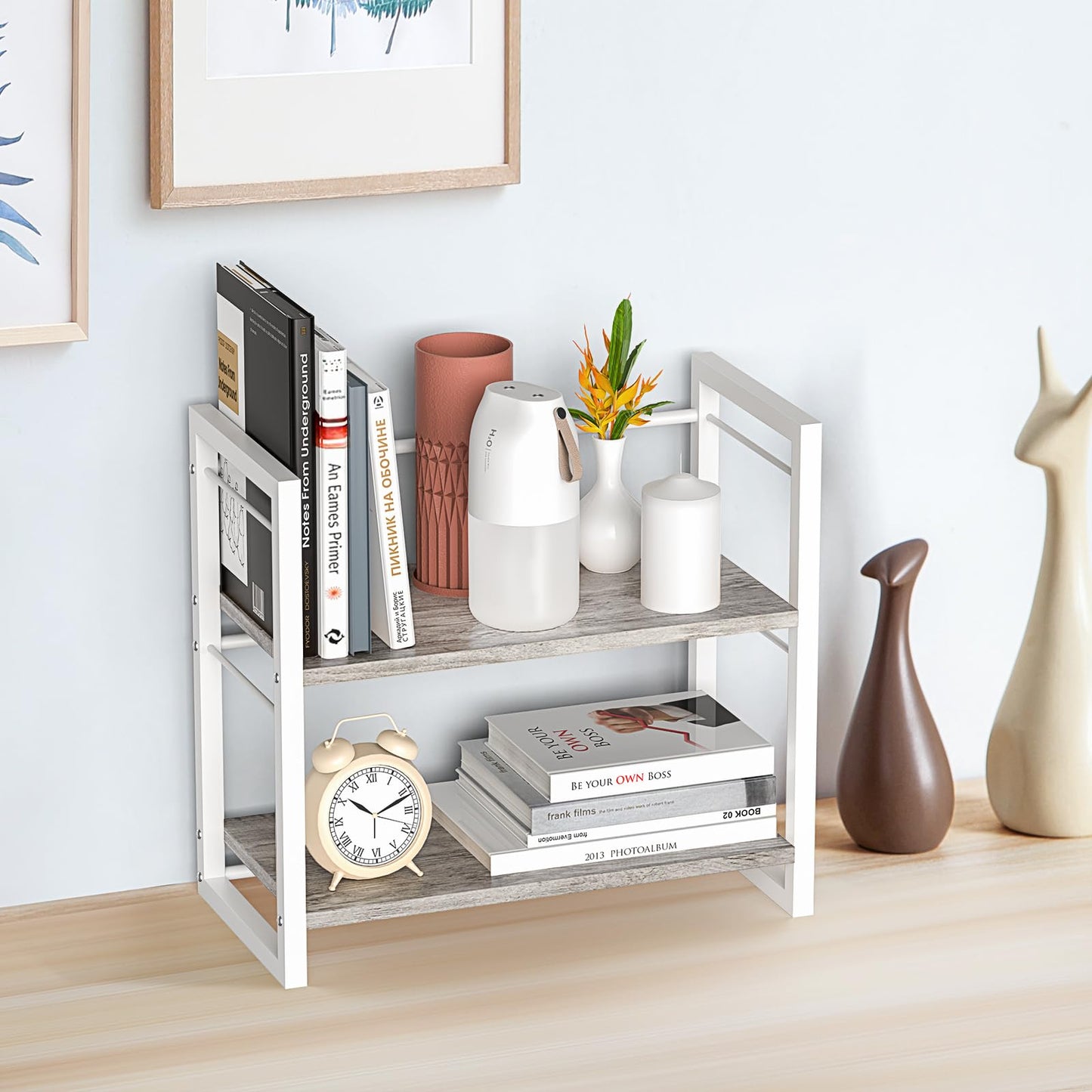 ART-GIFTREE Office Desk Shelf Organizer, Wood Desktop Bookshelf Supplies Storage Rack, Shelf for