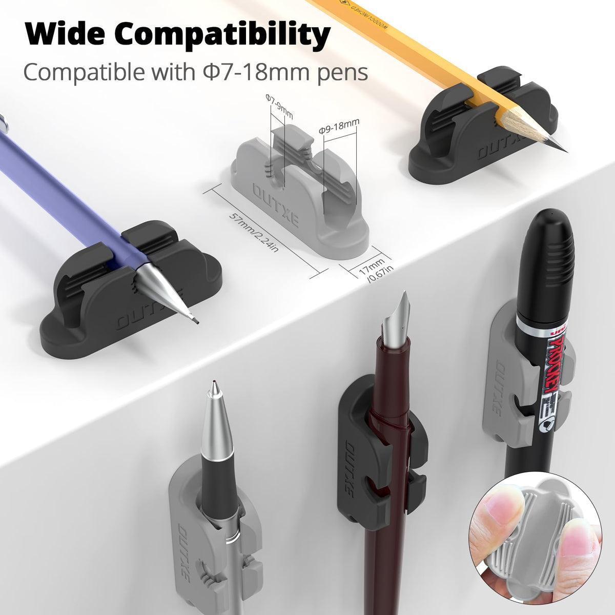 OUTXE 10-Pack Magnetic & Adhesive Pen Holder with Dual Slots - Easy Organize & Access Pencil, Pen