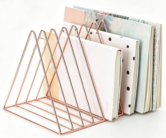 Sooyee 9 Slot Metal Record Holder Storage, Rose Gold