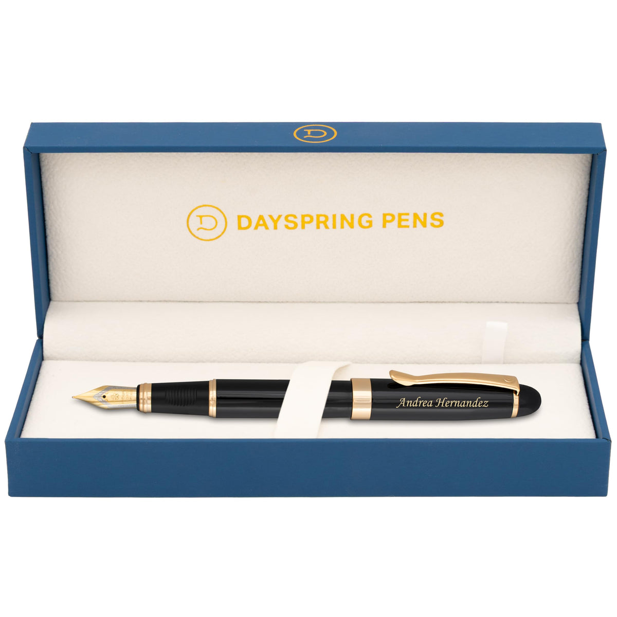 Dayspring Pens Alexandria Personalized Fountain Pen in Black with Gold Trim