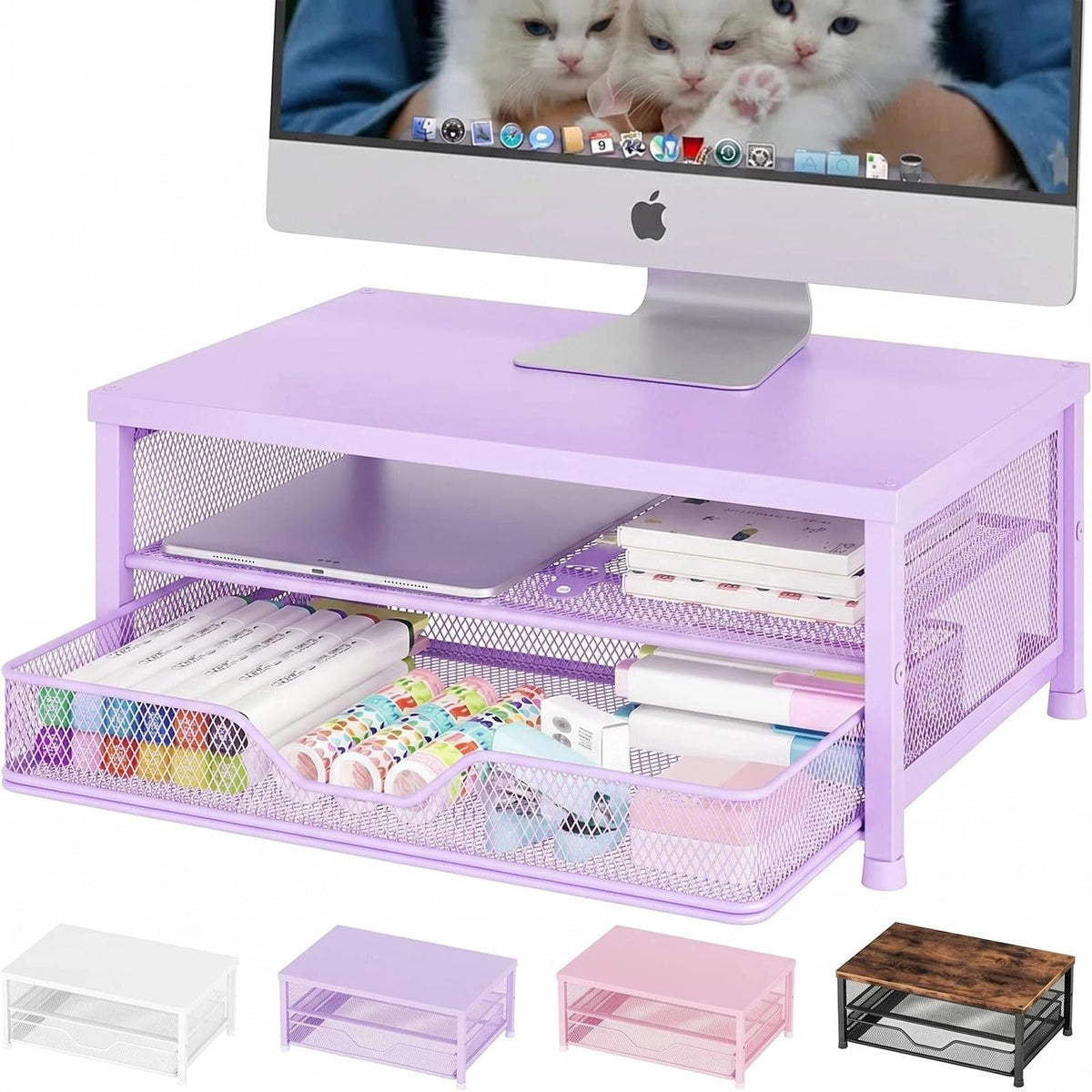 OPNICE Computer Monitor Stand Riser, Desk Organizer with Drawer, Printer & Laptop Stand, Office