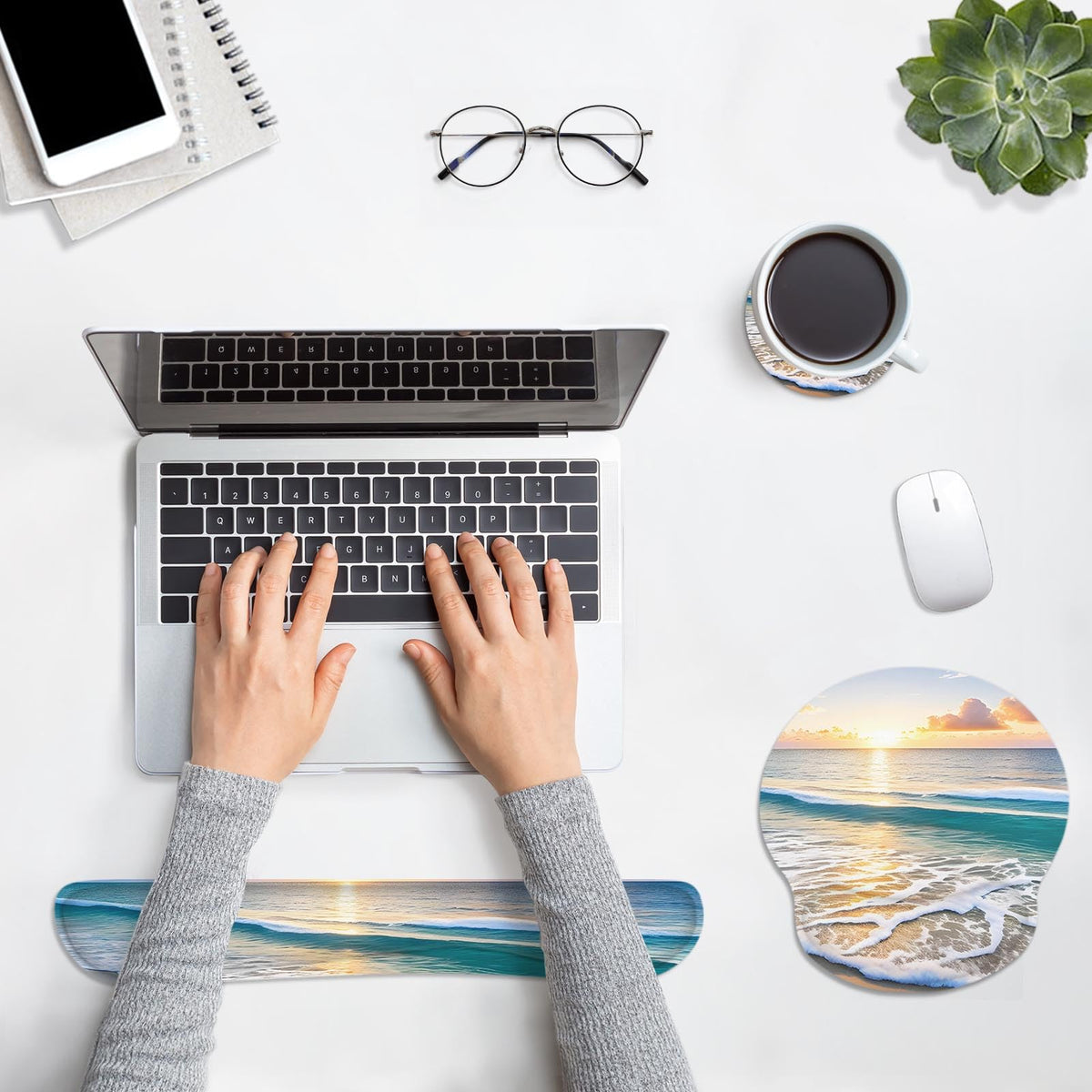 Britimes Ergonomic Mouse Pad Set with Wrist Rest, Beach Summer Sun