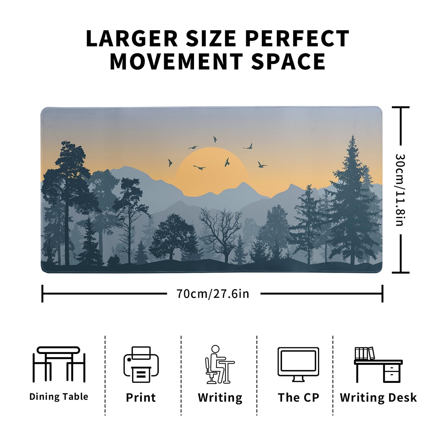 Mountain Gaming Mouse Pad 27.6x11.8 Inch Forest Large Mousepad Extended Grey Mousepad Gaming