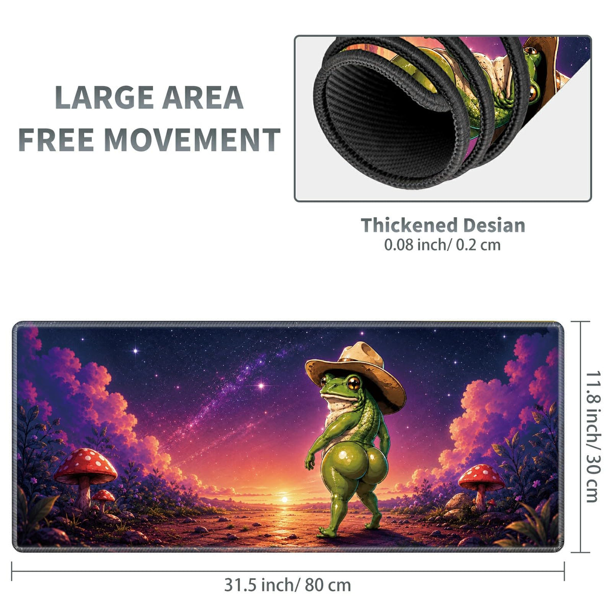 Cosmic Cowboy Frog Large Mouse Pad, 31.5 x 11.8 in Extended Desk Mat