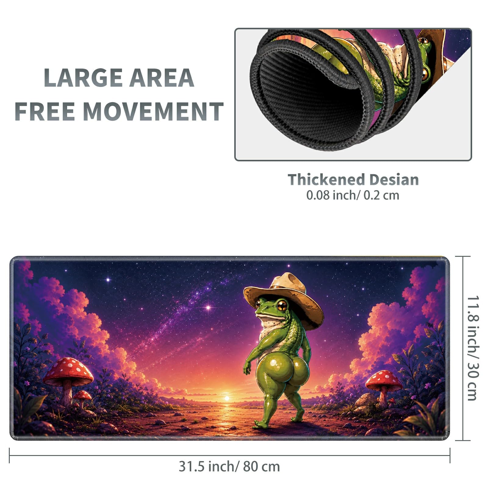 Cosmic Cowboy Frog Large Mouse Pad, 31.5 x 11.8 in Extended Desk Mat