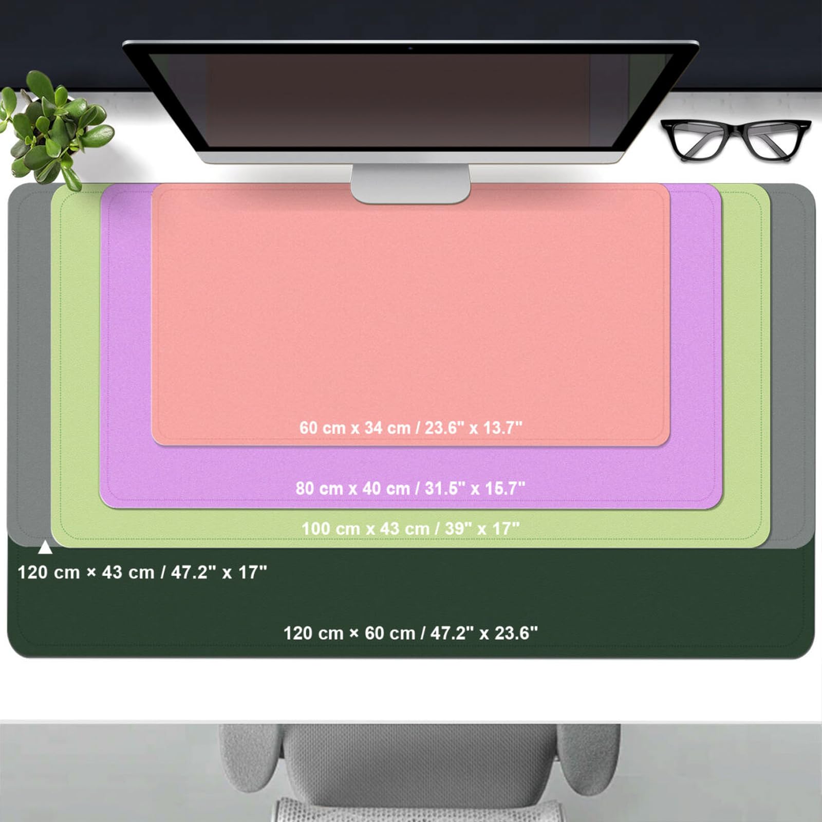 Leather Desk Pad Protector, 39.4'' X 17'' Large Mouse Pad, Office Desk Mat, Non-Slip PU Leather &