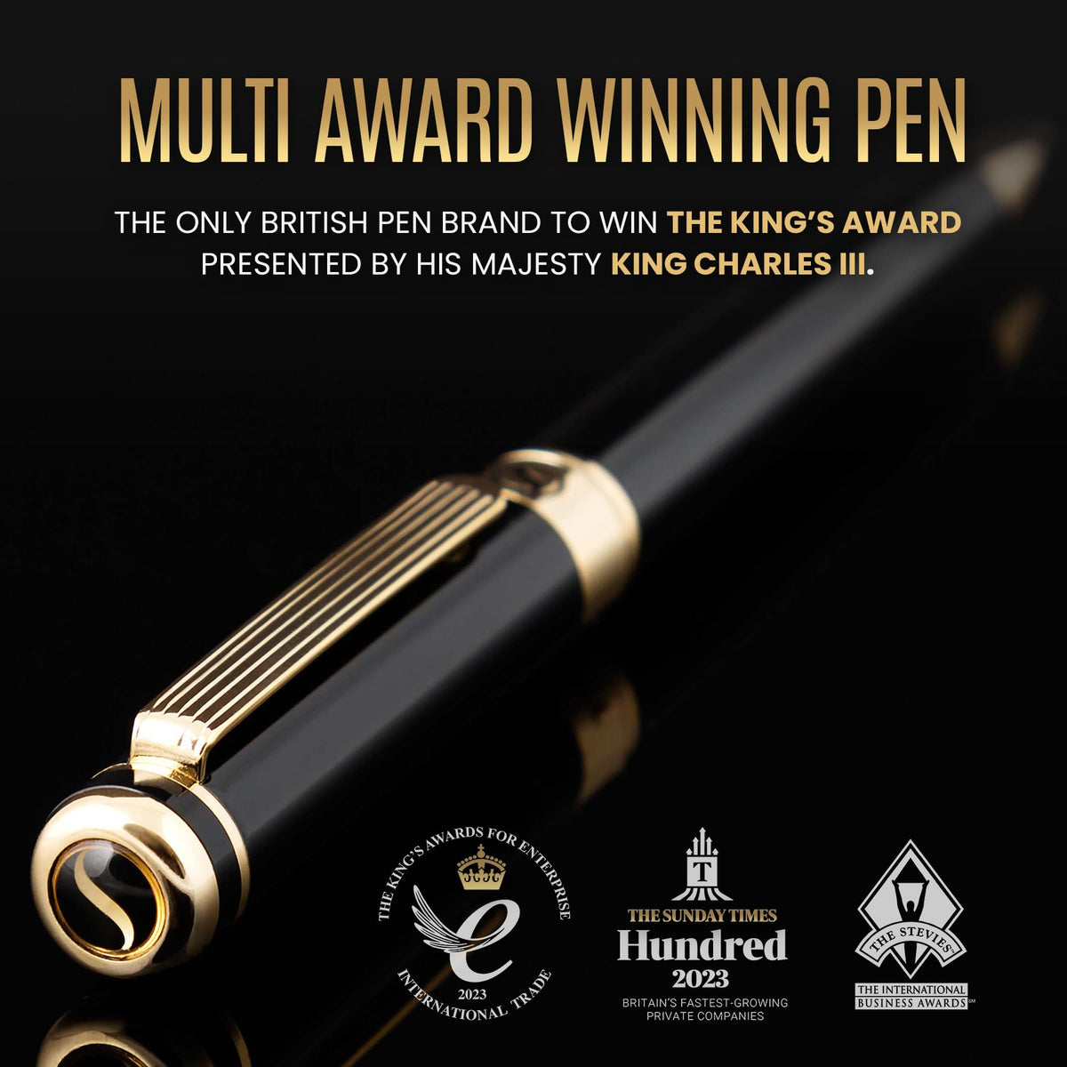 Scriveiner Black Lacquer Ballpoint Pen -Stunning Luxury Pen, Real Gold Plating, Schmidt Black