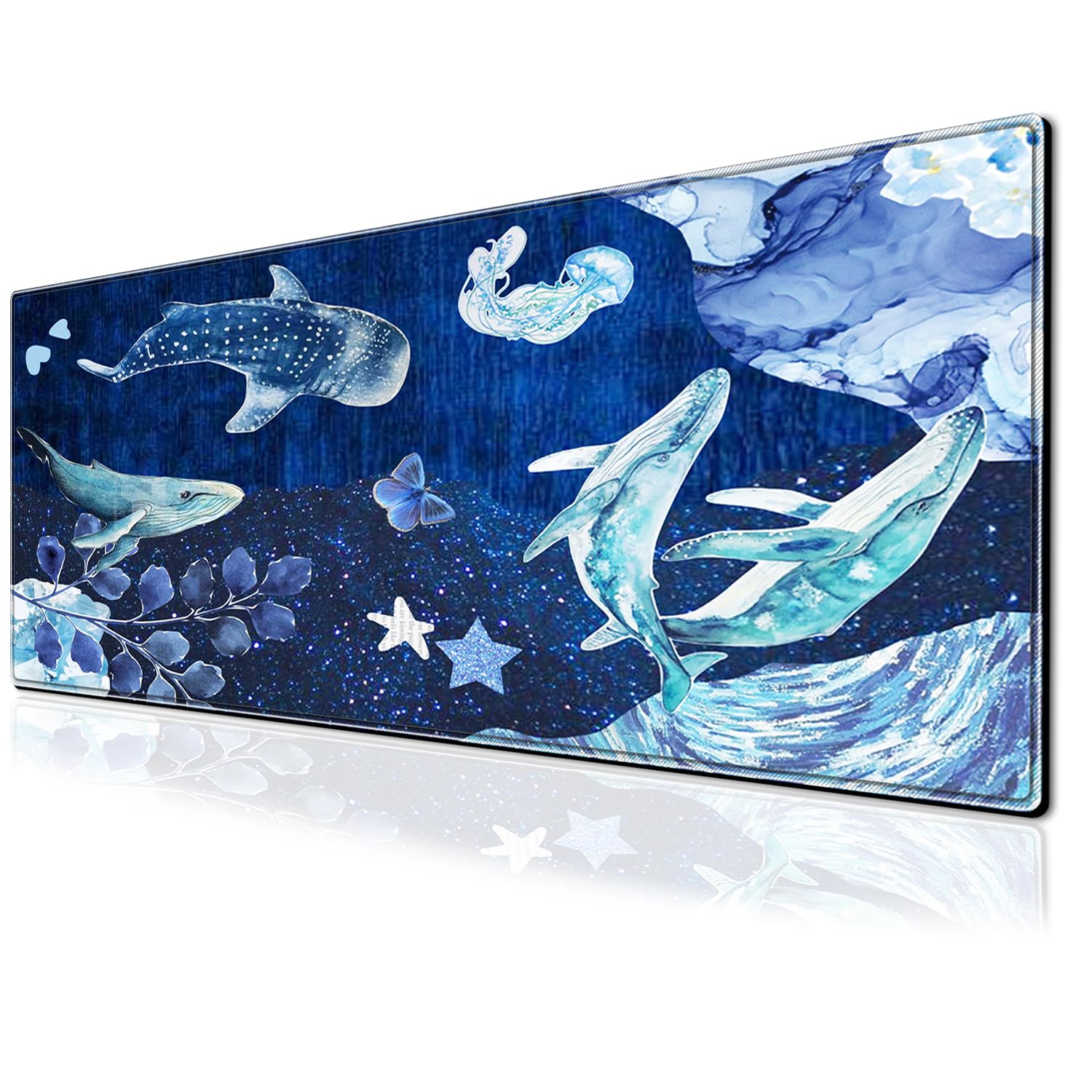Whale Mouse Pad Large Desk Mat, 31.5x11.8 Inch Mousepad Extended Non-Slip Rubber Base Keyboard Mat