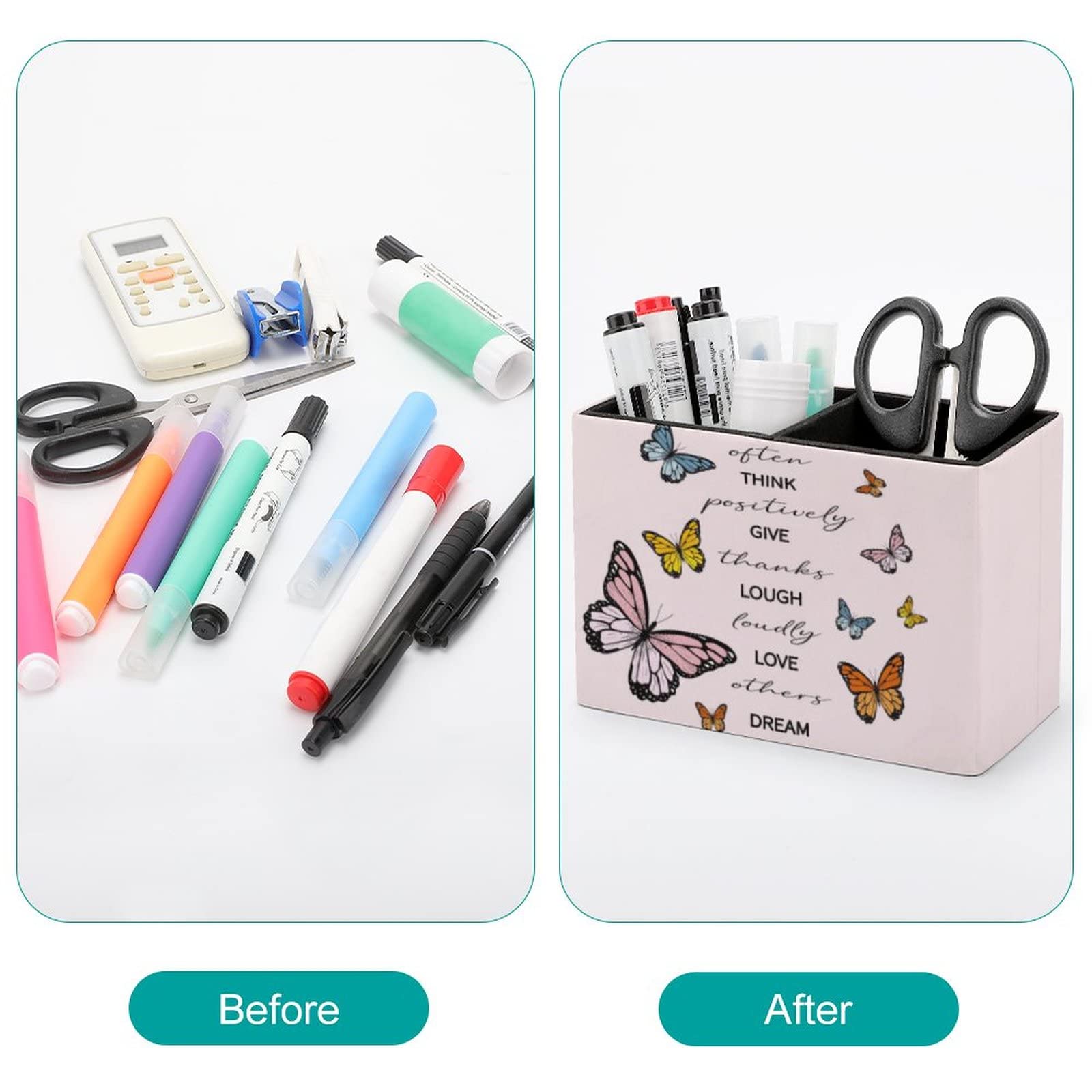 Niapessel Pencil Holder for Desk, Positive Quote Butterflies Pen Holder Storage Desktop Pen