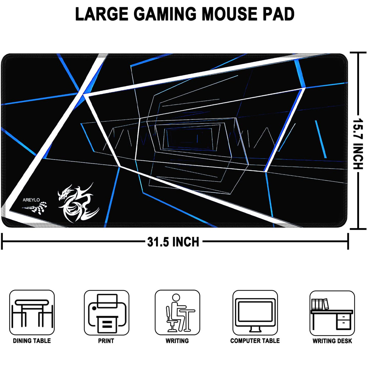 Gaming Mouse Pad Large, Waterproof Extra Large Mousepad with Stitched Edges, 31.5" x 15.7" Non-Slip