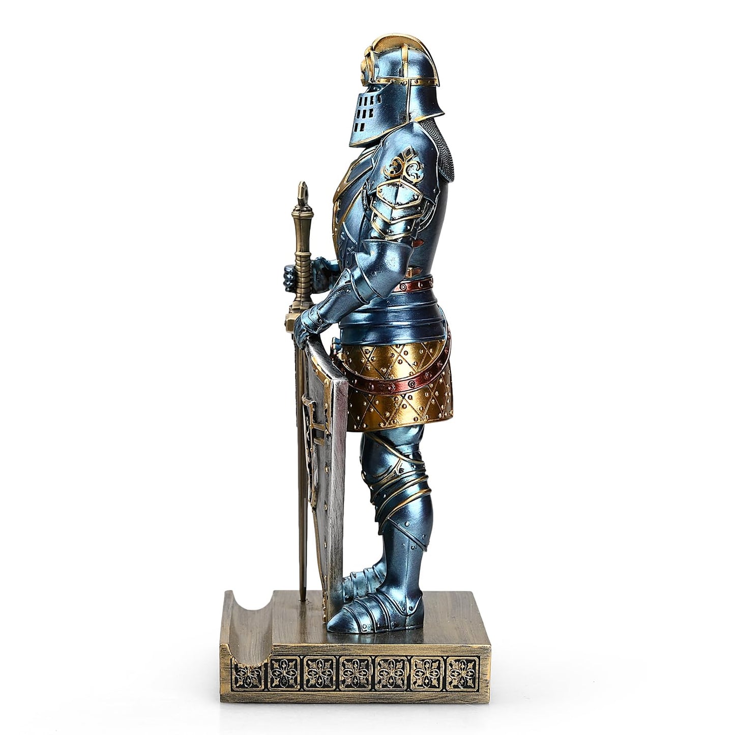 HDMbigmi King's Guard Knight Pen Holder Statue with Shield for Desk Blue