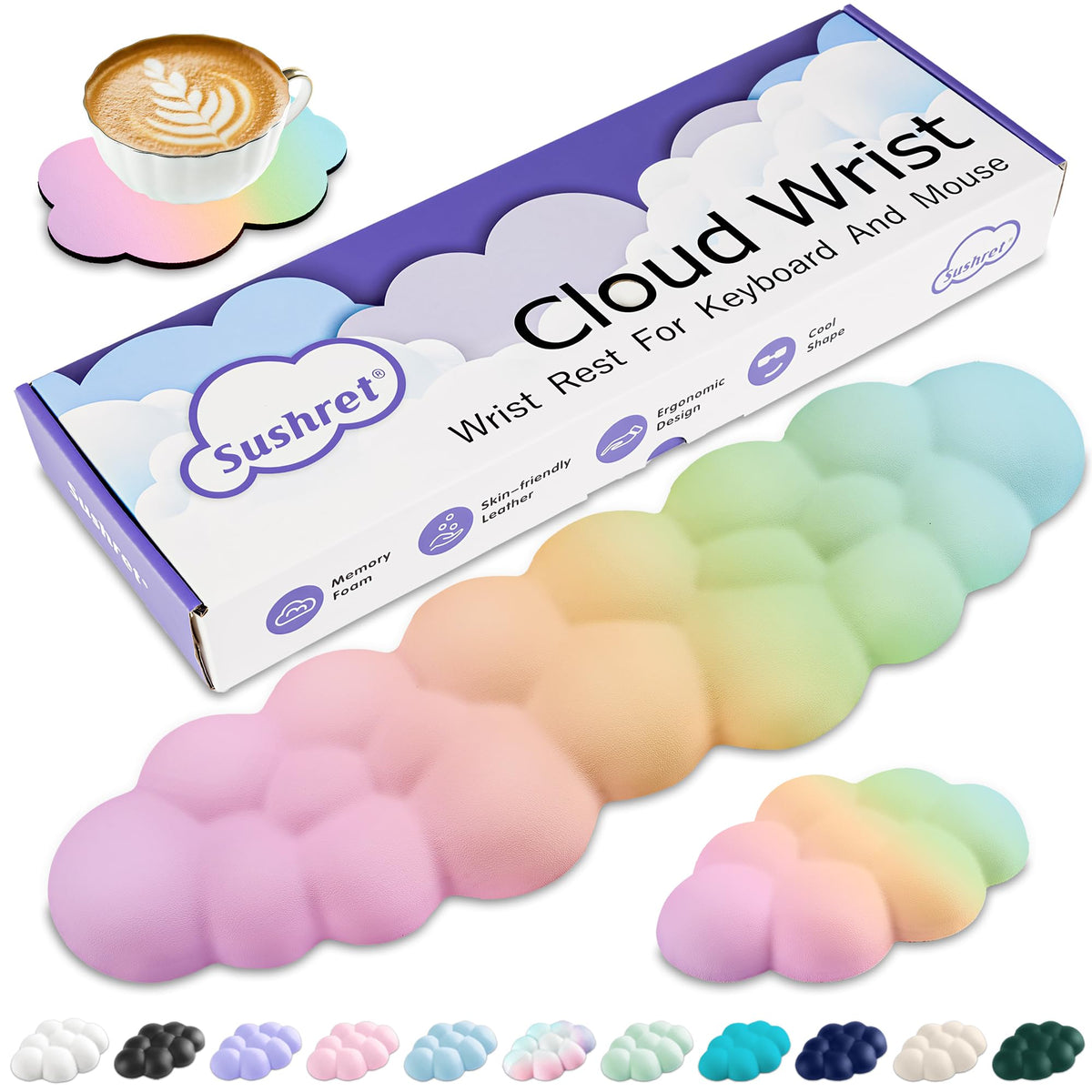 Sushret Cloud Wrist Rest Keyboard,Cloud Keyboard Wrist Pad,Rainbow Gradient