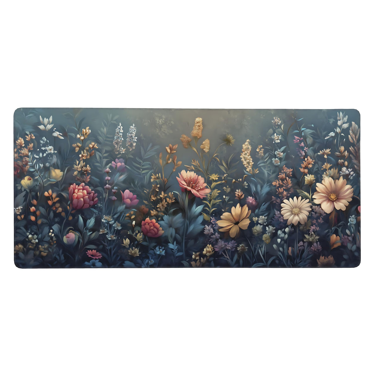 Floral Aesthetic Wildflower Gaming Mouse Pad, Morandi Vintage Botanical Desk Mat with Anti-Slip