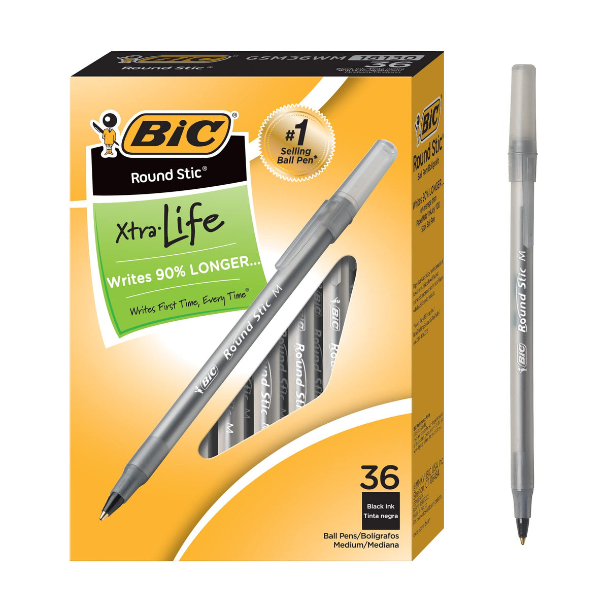 BIC Round Stic Xtra Life Black Ballpoint Pens, Medium Point (1.0mm), 216-Count Pack of Bulk Pens