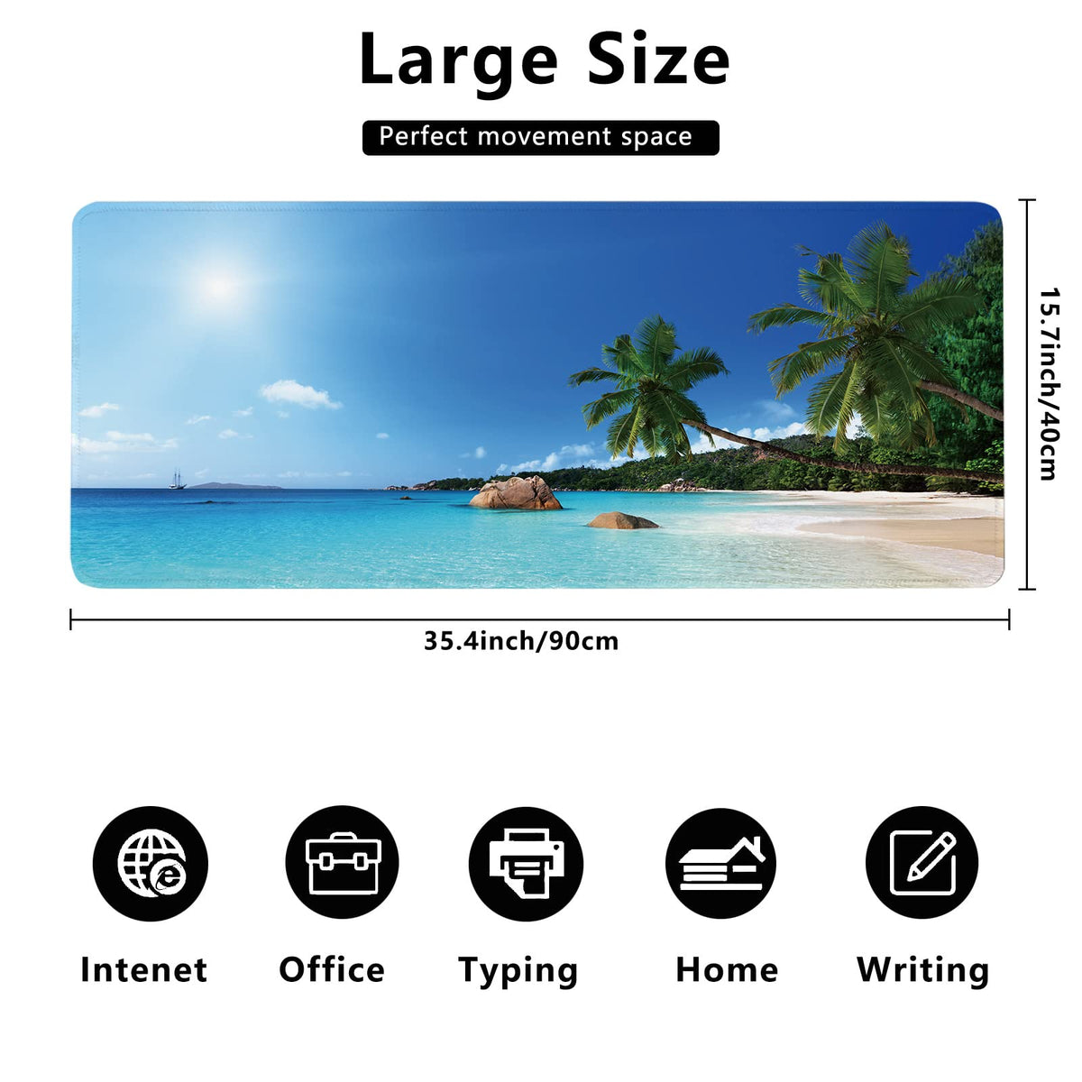 Ocean Desk Mat,ANSE Lazio Beach at Praslin Island Extended Gaming Mouse Pad,Large Non-Slip Rubber