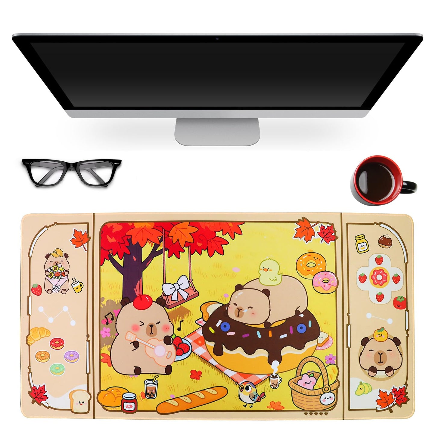 PERFECTSIGHT Cute Capybara Desk Pad Kawaii Desk Mat, Large Gaming Mouse Pad, Funny Deskmat